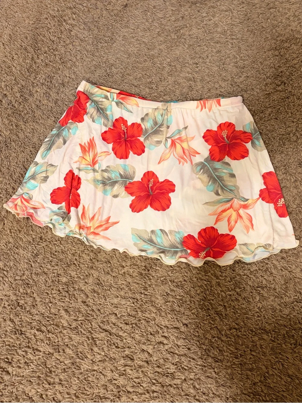 White Mini Skirt with Red Floral Print